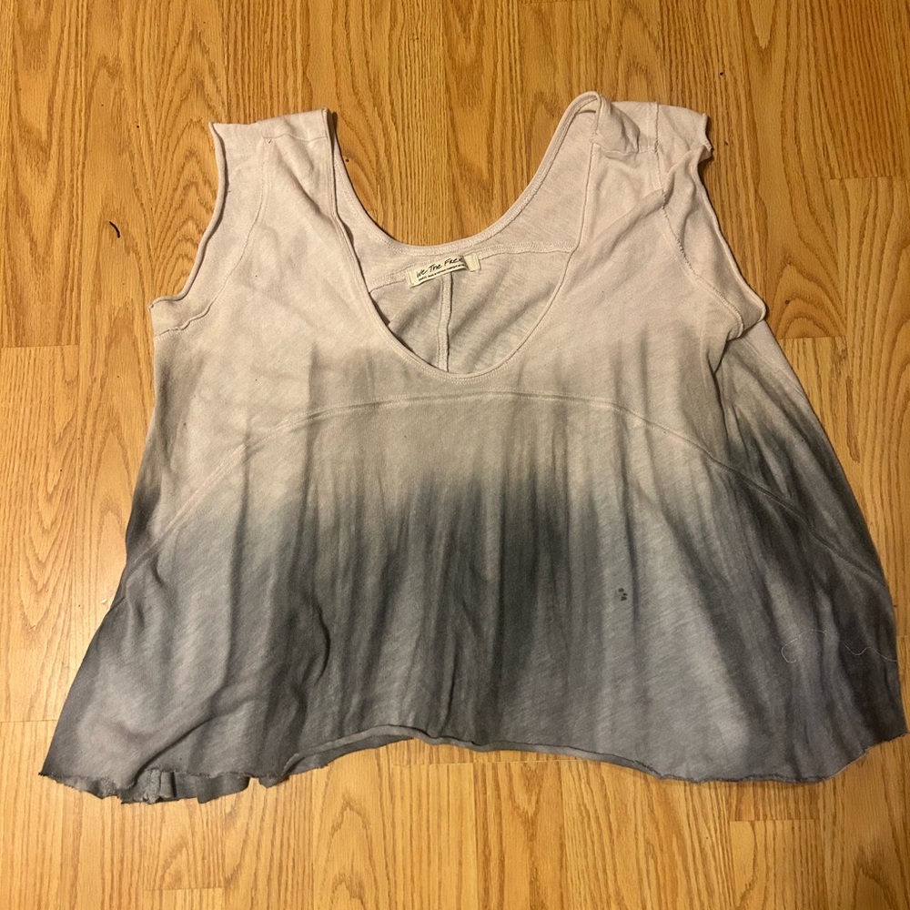 Free People Gray and White Boxy Tank Top